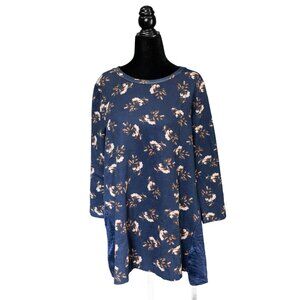 NWT Delancy Studio Navy Blue Floral Shirt, Size 1X